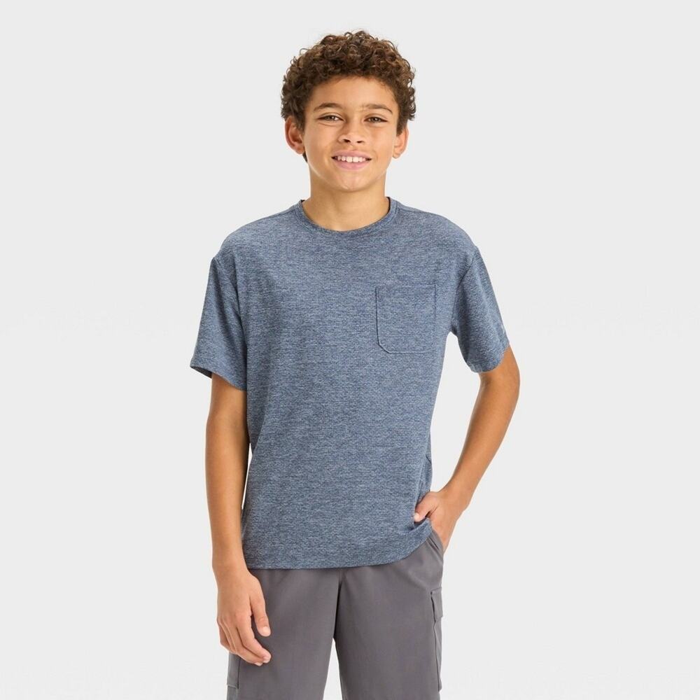 All in Motion Boys' Ventilated Pocket T-Shirt Heather Navy Blue XL (14) NWT